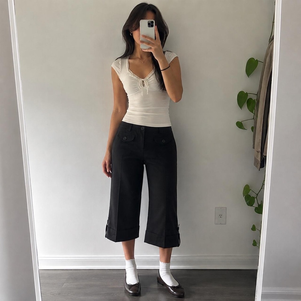 Suzy Shier Black Cropped Dress Pants Low Rise Women 3 Y2K Office Work 2000s